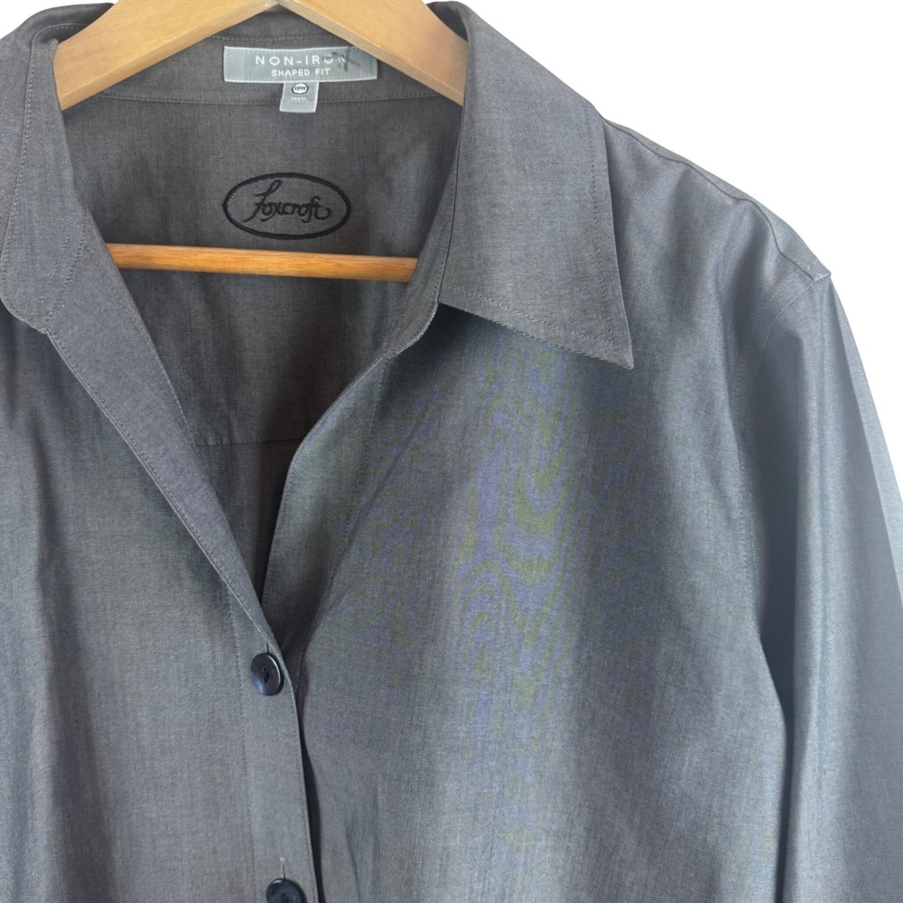 Foxcroft Button Down Shirt Women 18W Gray Non-Iron 3/4 Sleeve Shaped Fit 12831W